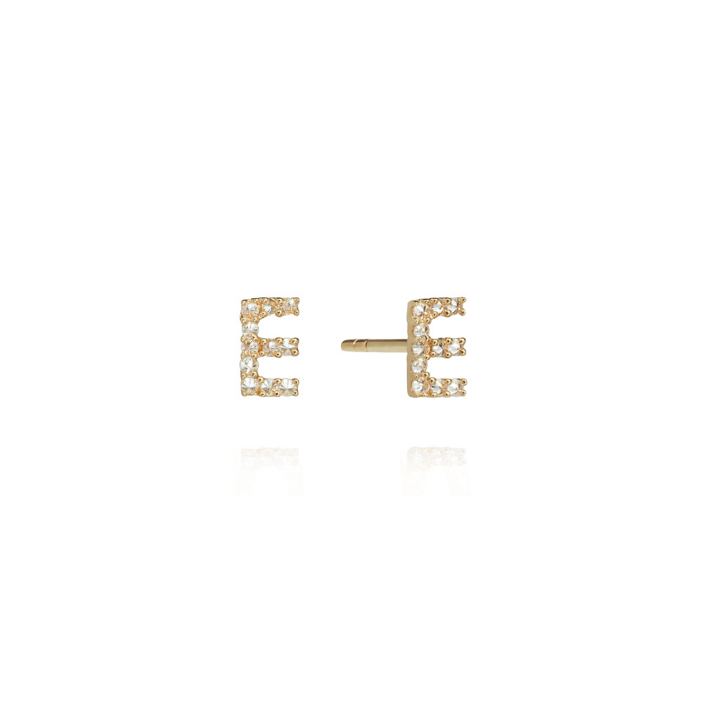 A pair of 18ct Gold Diamond Initial E Stud Earrings | Annoushka jewelley